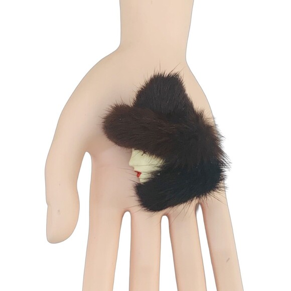 Flapper Lady Brooch Pin 2.5" Mink Fur Art Deco Beautiful Unique - Picture 2 of 11